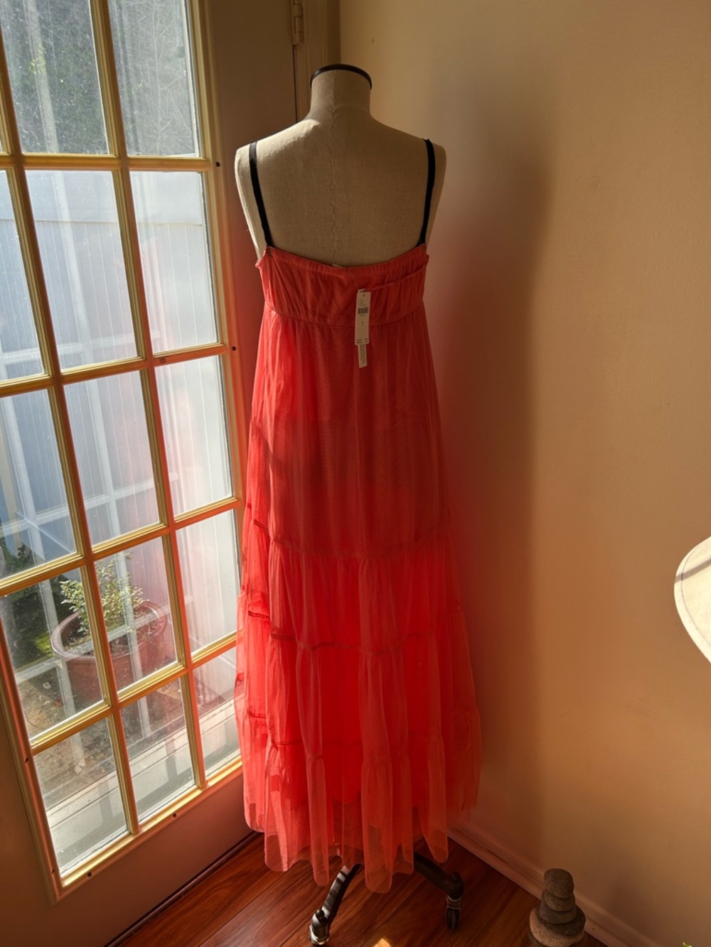 Maeve Anthropologie Coral tulle Maxi Dress with Spaghetti Straps Small - Picture 7 of 11